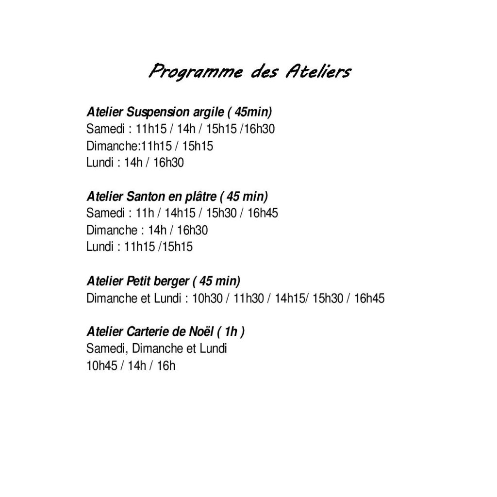 Programme ateliers - Salon des Santons & Traditions de Noël